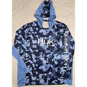 Huk Fishing Performance Lightweight Hoodie Shirt Blue Mens 2XL